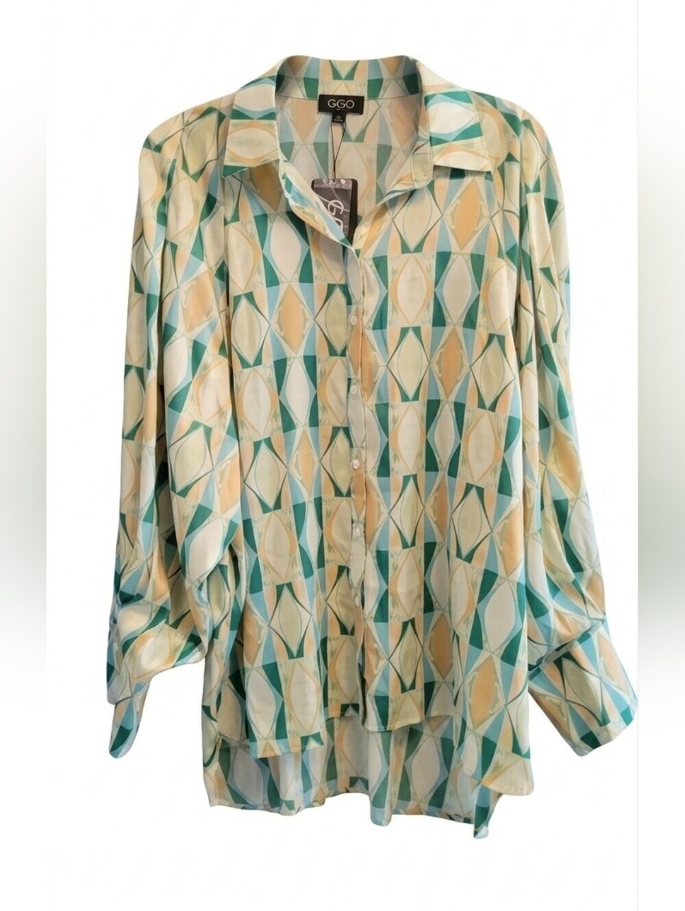Gigio Abstract Button Up Blouse Large NWT Artsy Boho Colorful Chic Top